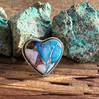 Beautiful Handmade Purple Kingman Dahlia Heart Sterling Silver Adjustable Ring