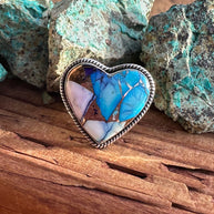 Beautiful Handmade Purple Kingman Dahlia Heart Sterling Silver Adjustable Ring