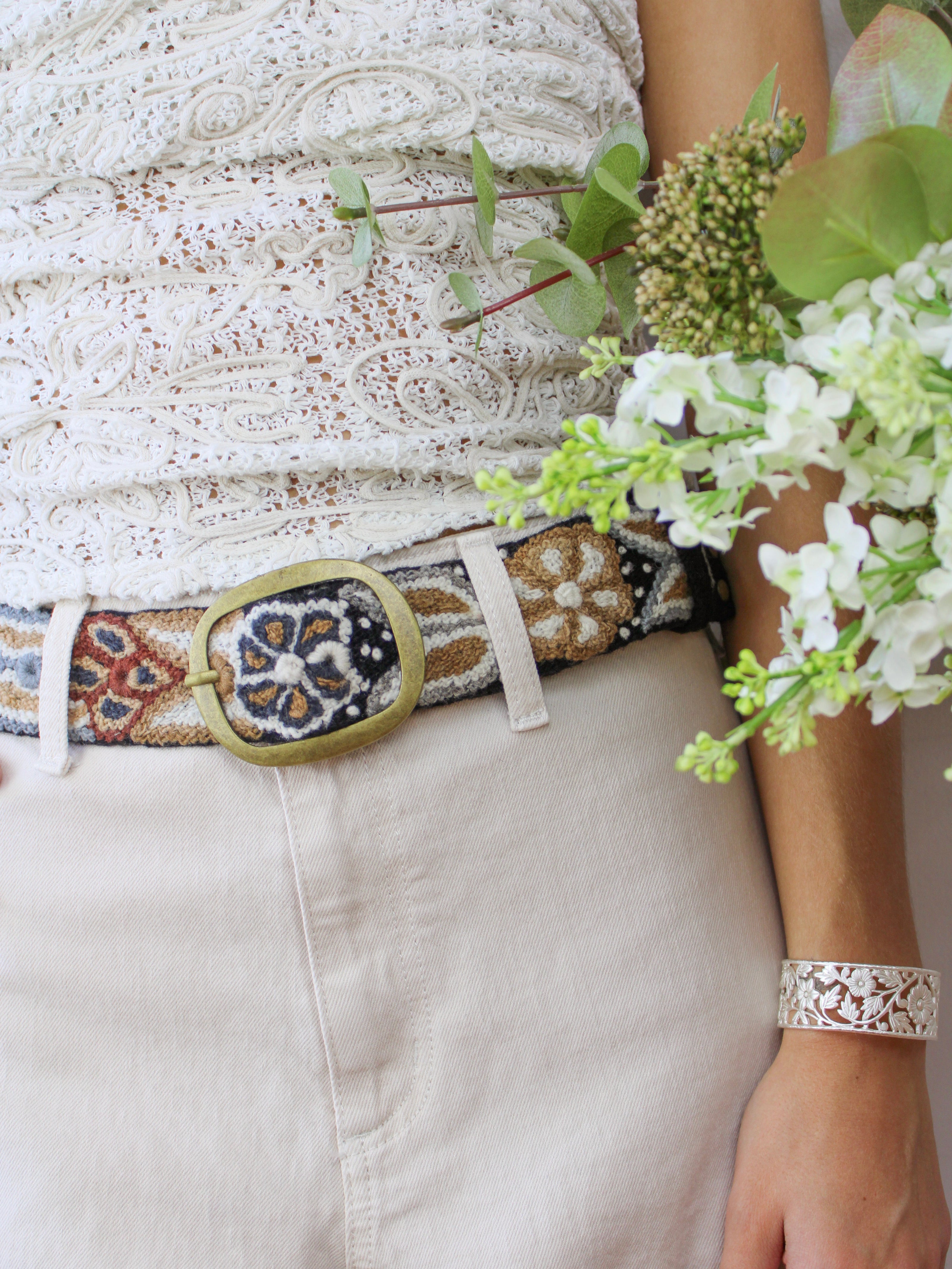 Café Embroidered Belt