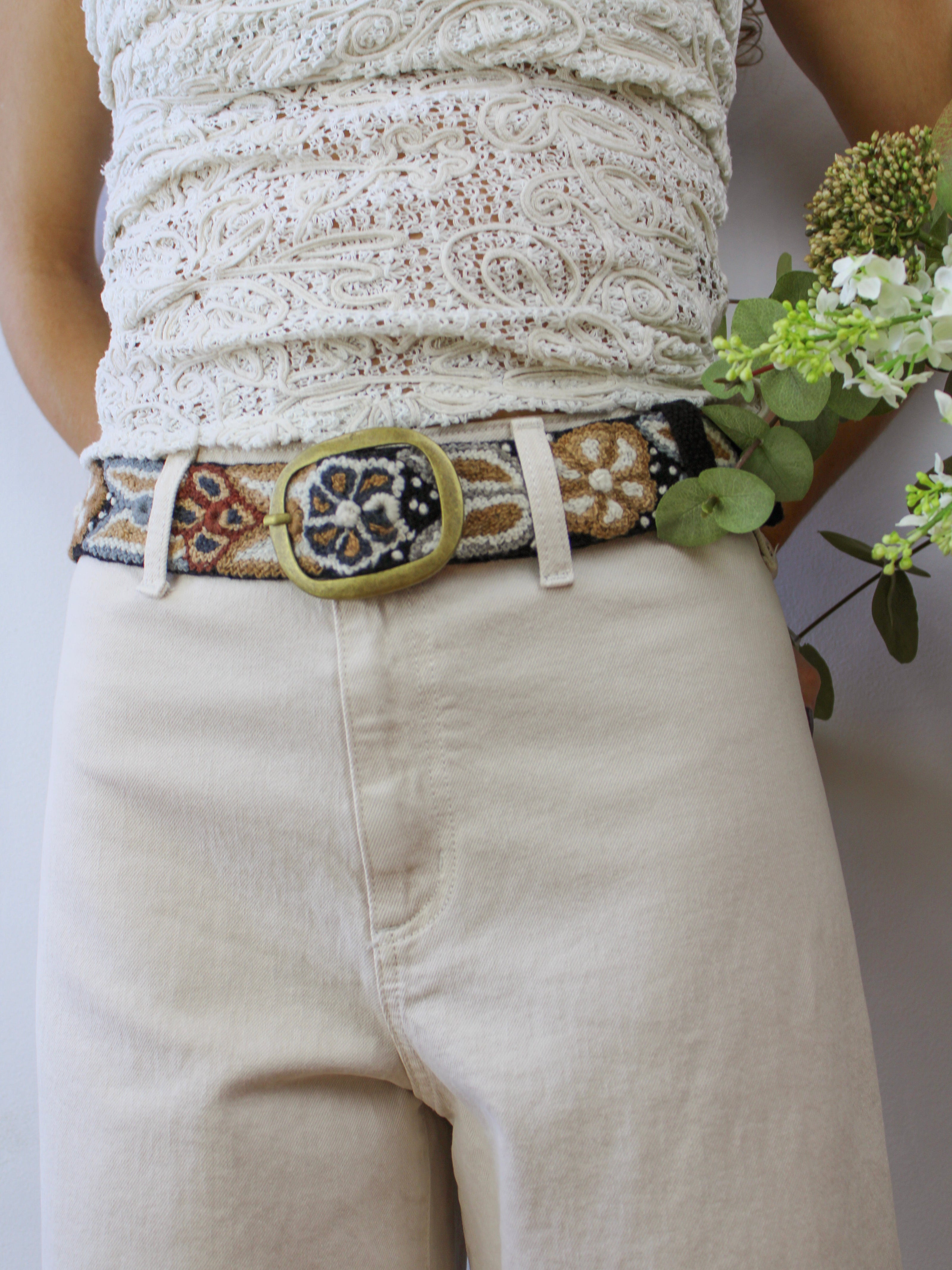 Café Embroidered Belt