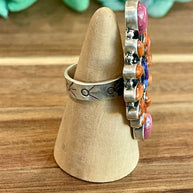 Beautiful Handmade Multi Stone And Sterling Silver Adjustable Ring