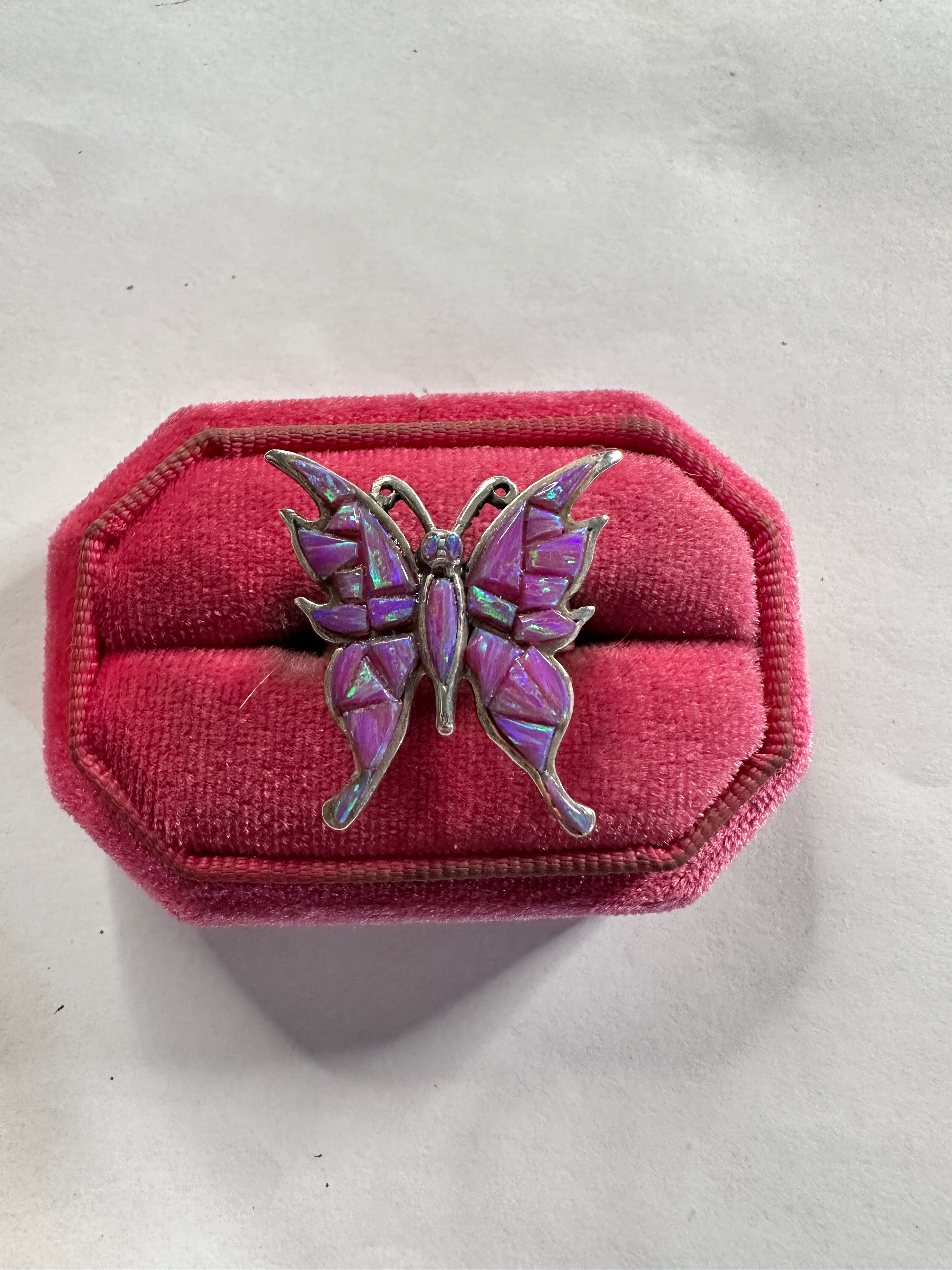 Beautiful Handmade Purple Opal And Sterling Silver Adjustable Butterfly Ring