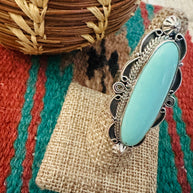 Handcrafted Kingman Turquoise & Sterling Silver Ring Size 7