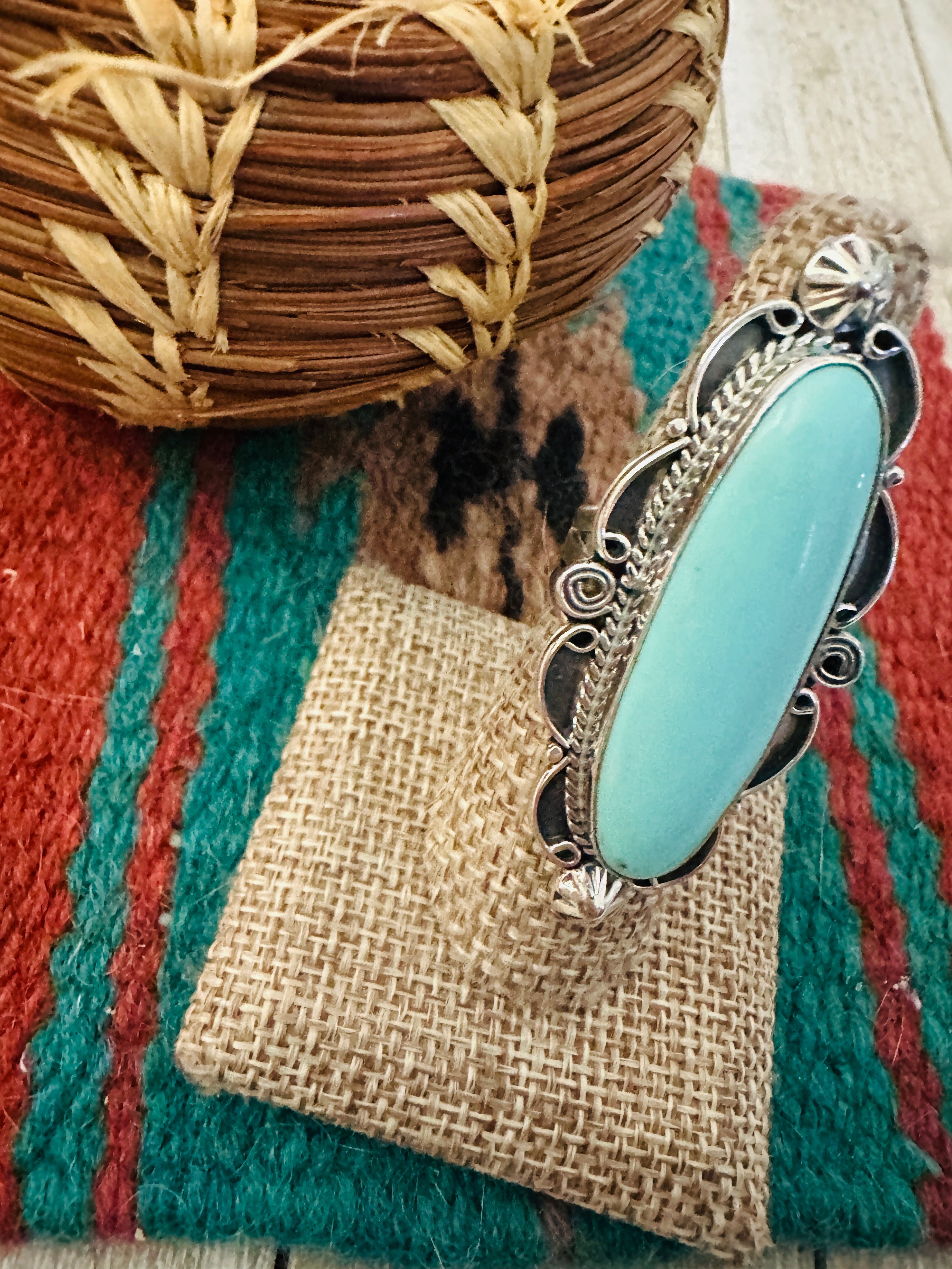 Handcrafted Kingman Turquoise & Sterling Silver Ring Size 7