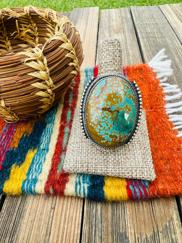 Handcrafted Kingman Web Turquoise & Sterling Silver Adjustable Ring by Sheila Becenti