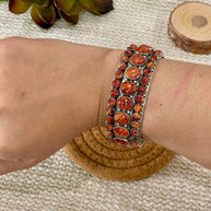 Beautiful Handmade Sterling Silver & Orange Spiny Cluster Cuff Bracelet