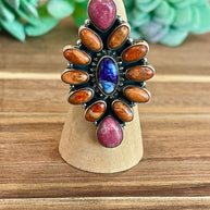 Beautiful Handmade Multi Stone And Sterling Silver Adjustable Ring