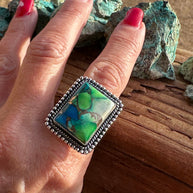 Beautiful Handmade Peacock Dahlia Rectangle Sterling Silver Adjustable Ring