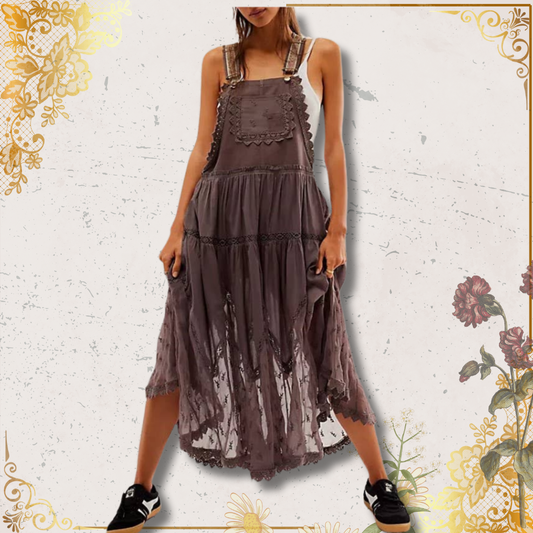 Bohemian Flowy Lace tiered Bib Maxi Dress