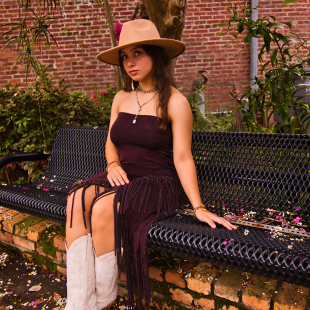 Stretch Fringe Skirt, Wine