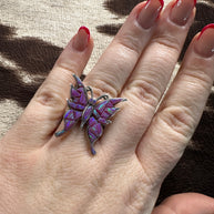 Beautiful Handmade Purple Opal And Sterling Silver Adjustable Butterfly Ring