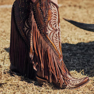 Embroidered Eagle Corral Boots with Studs & Fringe, C4165