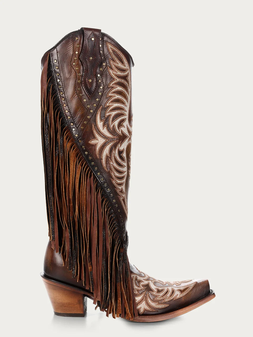 Embroidered Eagle Corral Boots with Studs & Fringe, C4165