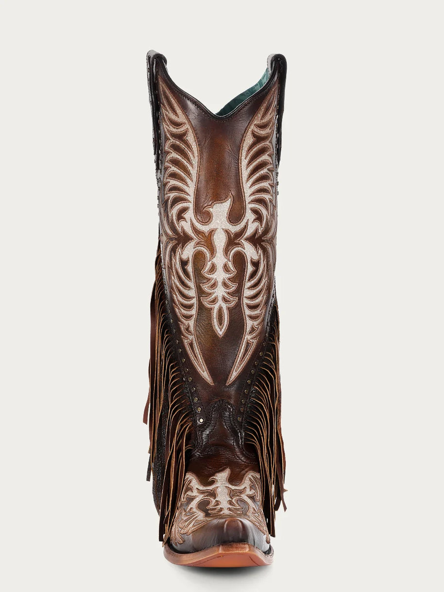 Embroidered Eagle Corral Boots with Studs & Fringe, C4165