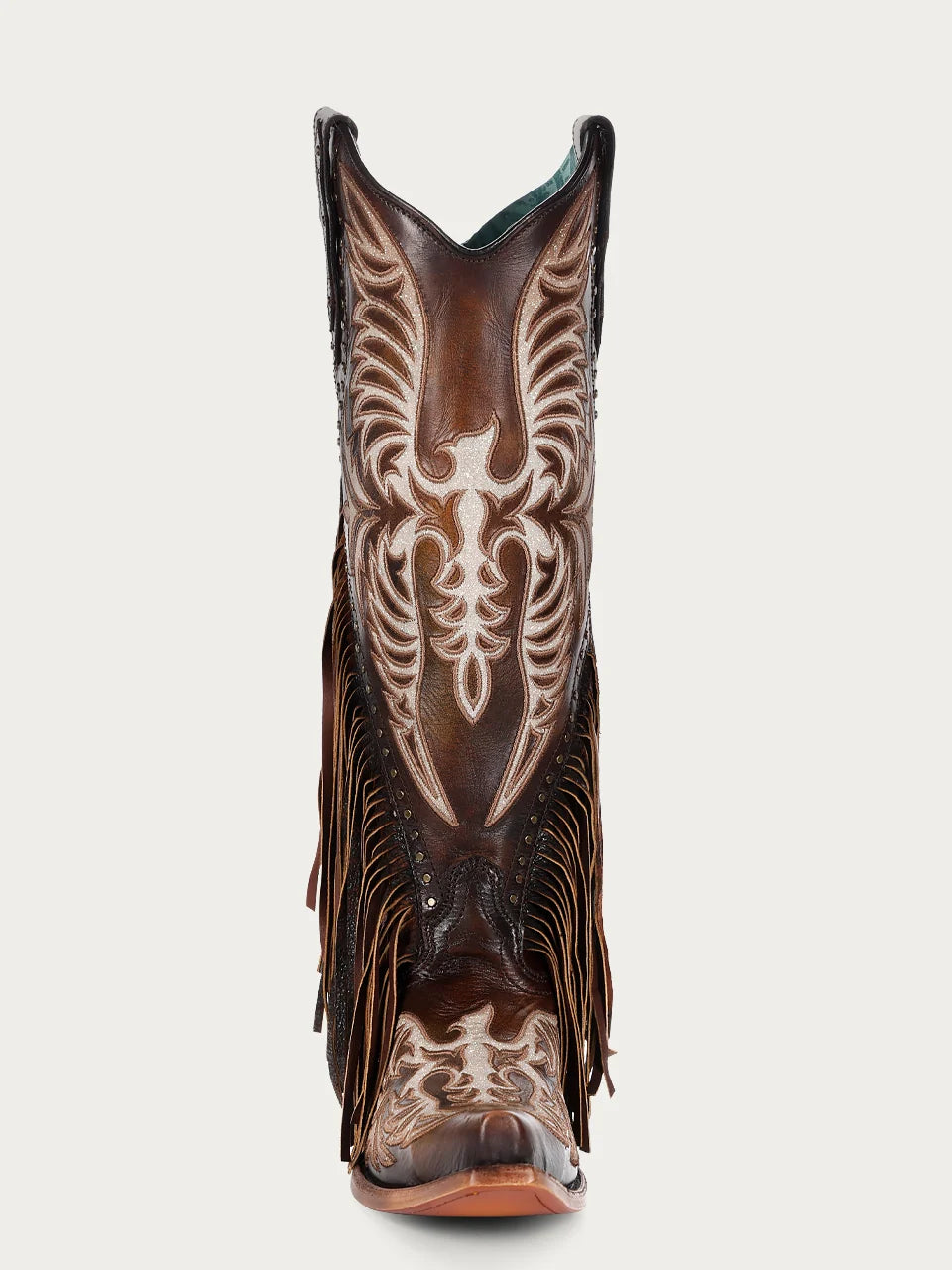 Embroidered Eagle Corral Boots with Studs & Fringe, C4165