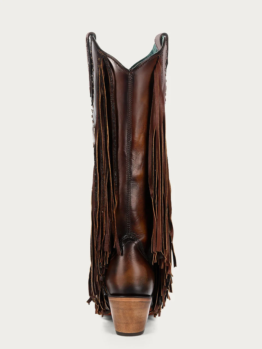 Embroidered Eagle Corral Boots with Studs & Fringe, C4165