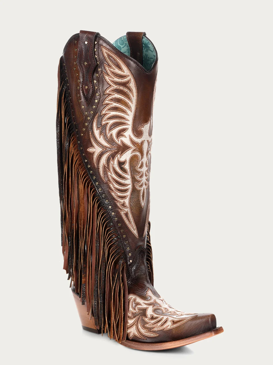 Embroidered Eagle Corral Boots with Studs & Fringe, C4165