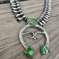 Beautiful Handmade Sterling Silver & Sonoran Mountain Turquoise Squash Blossom Necklace