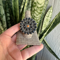 Beautiful Handmade Onyx, Spice And Sterling Silver Adjustable Cluster Ring Style 2