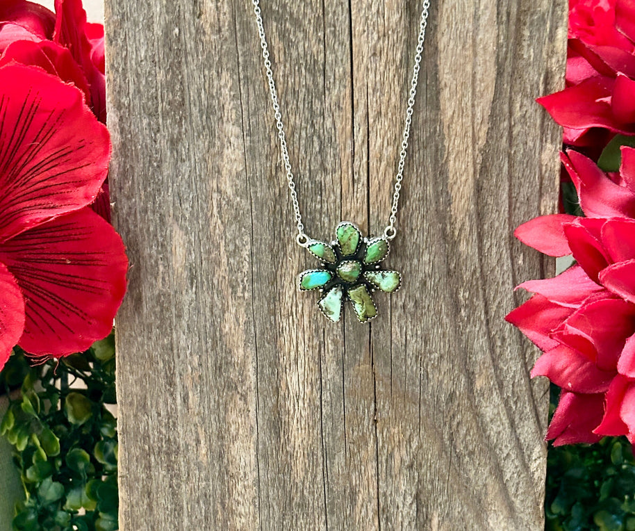 Handmade Sonoran Mountain Turquoise Cluster & Sterling Silver Necklace