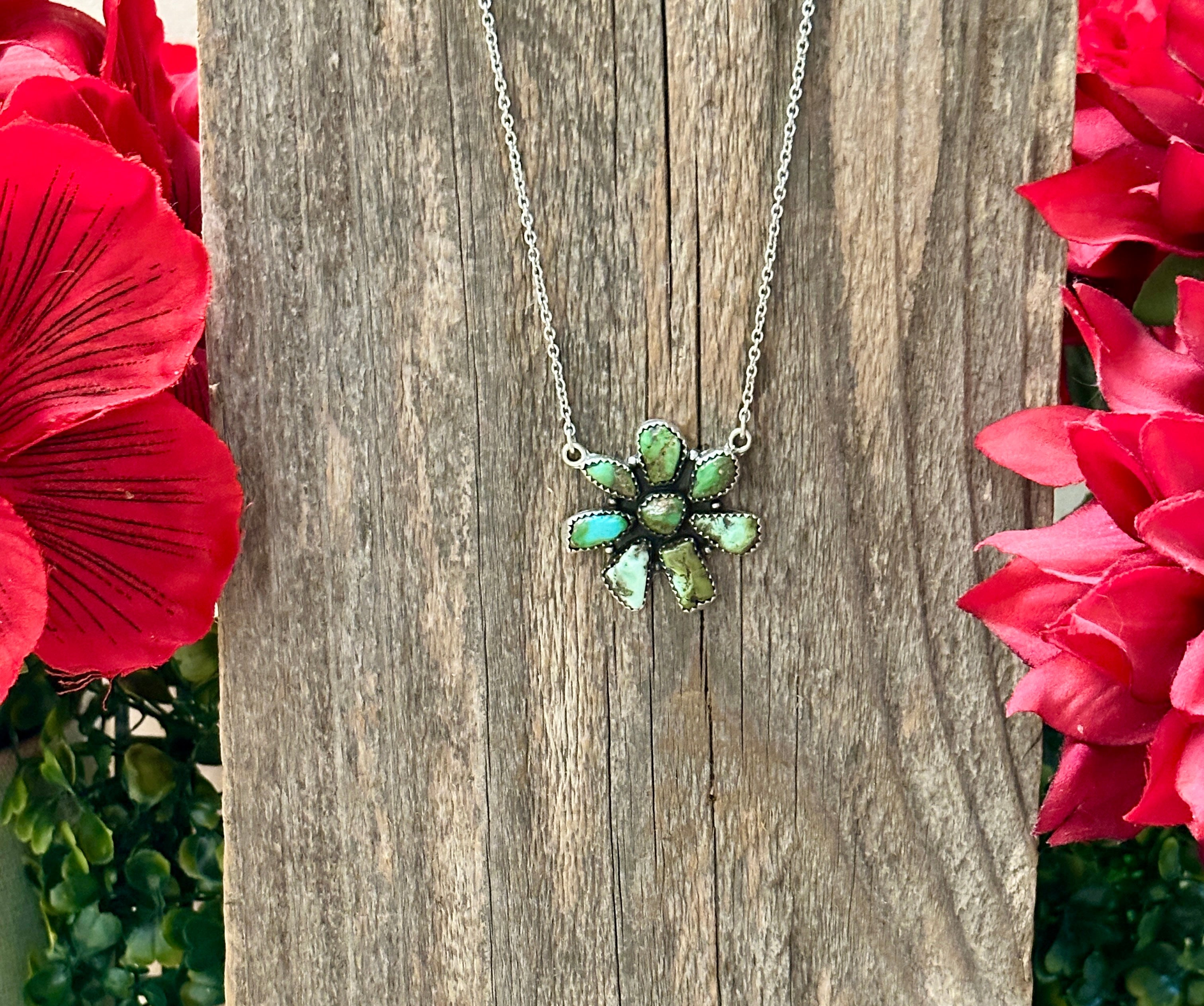 Handmade Sonoran Mountain Turquoise Cluster & Sterling Silver Necklace