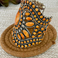 Beautiful Handmade Sterling Silver & Orange Spiny Cuff Bracelet