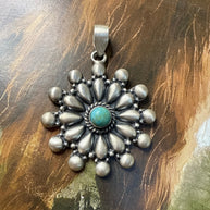 Beautiful Handmade Sterling Silver & Turquoise Flower Pendant