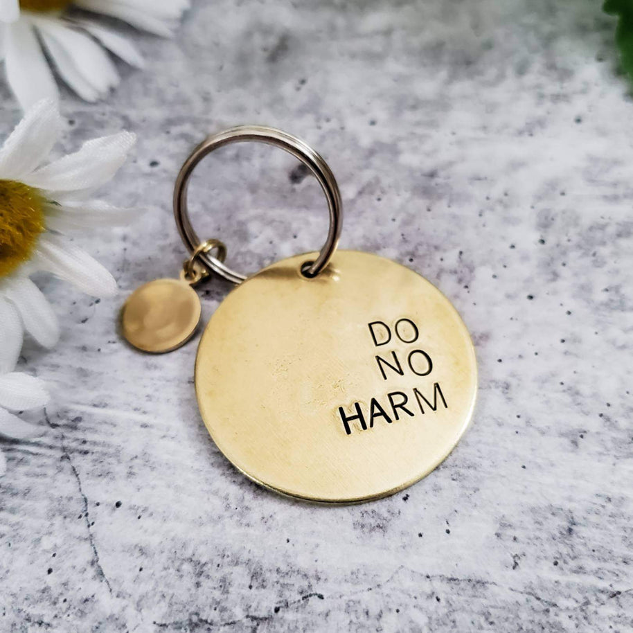 DO NO HARM Take No Shit Brass Disc Keychain
