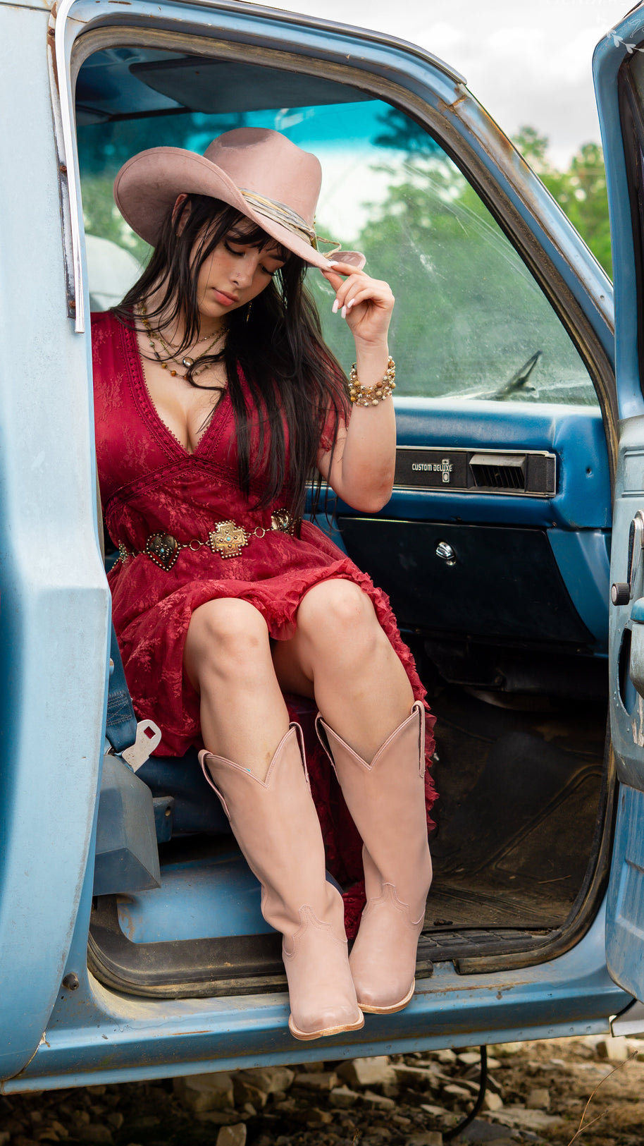 Embellished Lace Dress, Burgundy