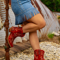 Faux Suede Star Fringe Mini Skirt, Blue