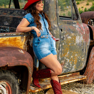 Embroidered Western Denim Romper