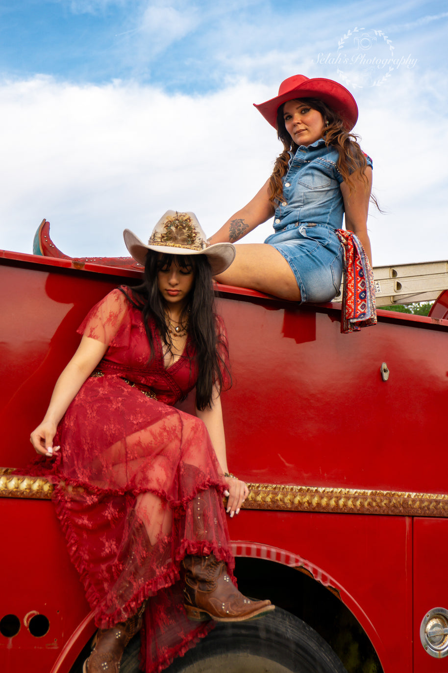 Embroidered Western Denim Romper