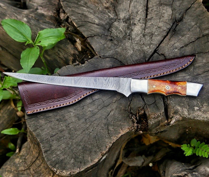 Custom Handmade Damascus Filleting Knife – 13