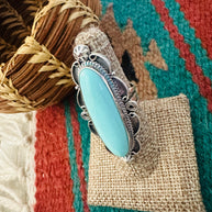 Handcrafted Kingman Turquoise & Sterling Silver Ring Size 7