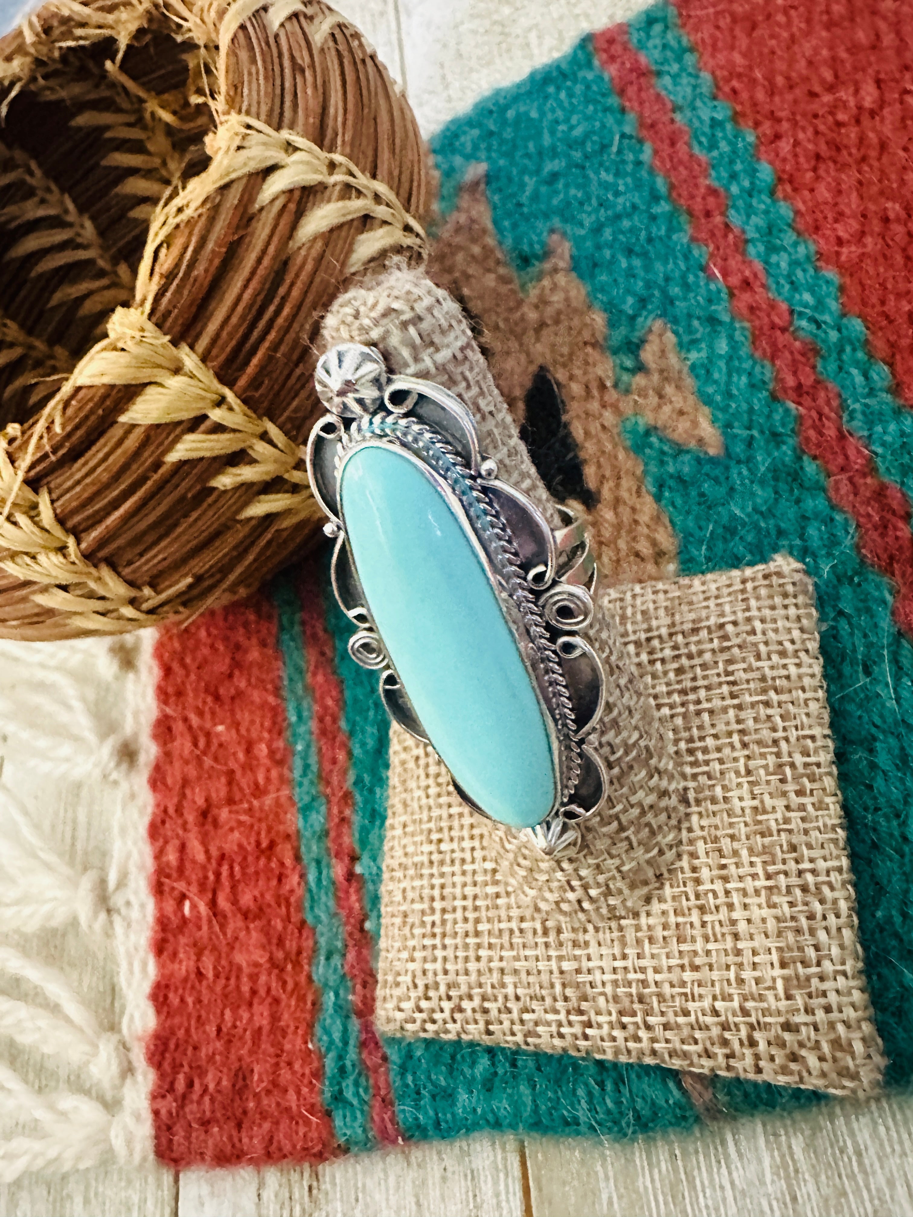 Handcrafted Kingman Turquoise & Sterling Silver Ring Size 7