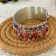 Beautiful Handmade Sterling Silver & Orange Spiny Cluster Cuff Bracelet