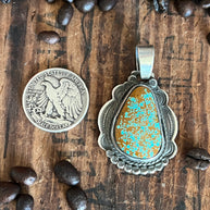 Hand Stamped Sterling Silver & Number 8 Turquoise Pendant by Kimari Somers