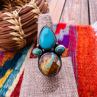 Handcrafted Multi Turquoise & Sterling Silver Adjustable Ring by Travis Jim