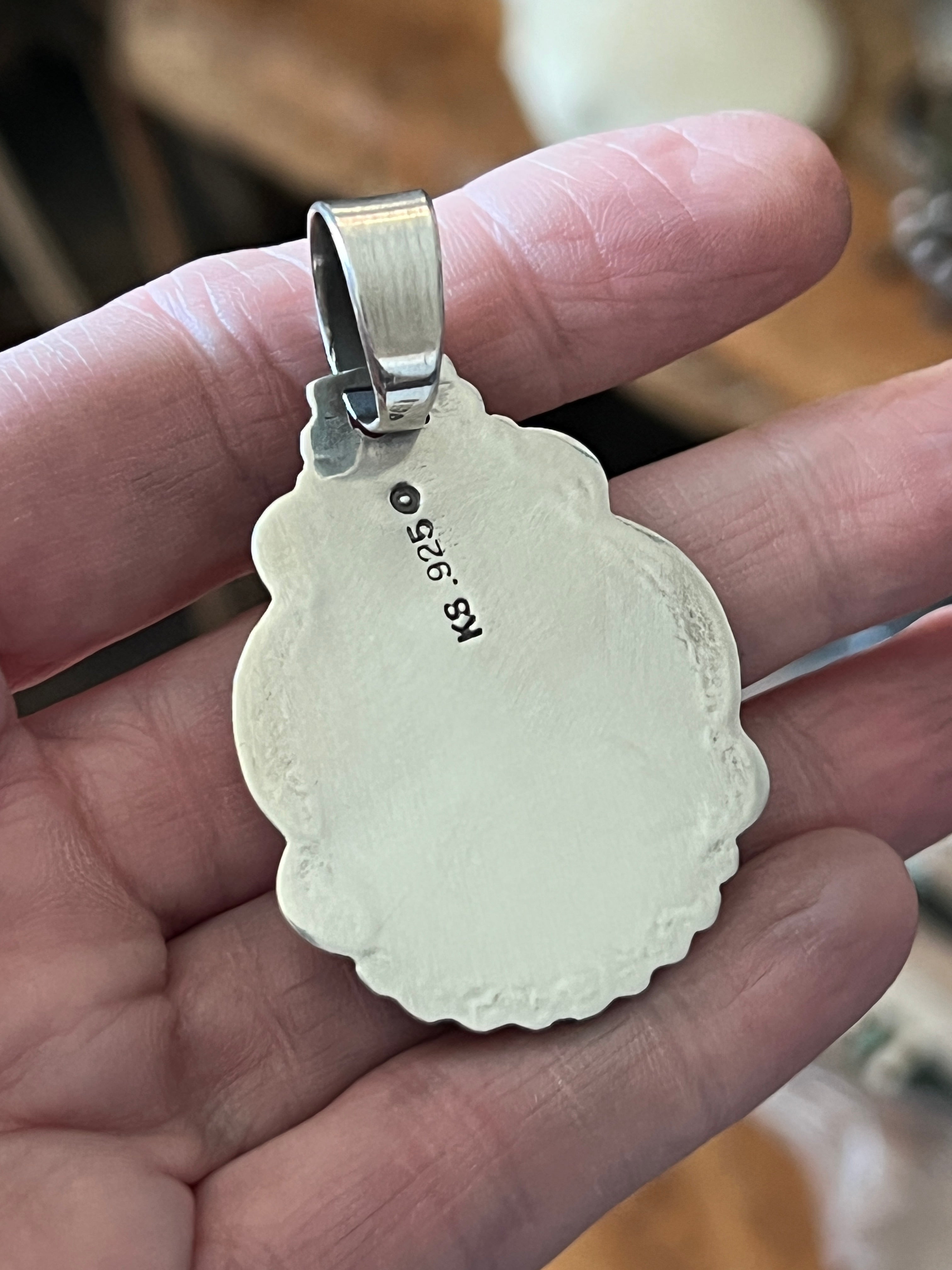 Hand Stamped Sterling Silver & Number 8 Turquoise Pendant by Kimari Somers