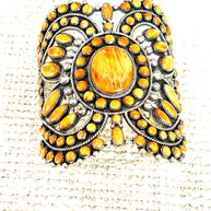 Beautiful Handmade Sterling Silver & Orange Spiny Cuff Bracelet