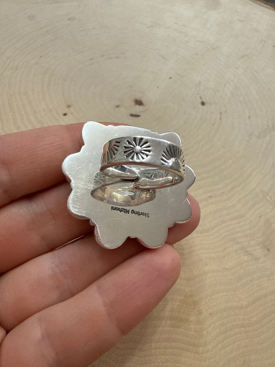 Beautiful Handmade Palomino Turquoise, Paloma Turquoise And Sterling Silver Adjustable Heart  Ring