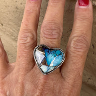 Beautiful Handmade Purple Kingman Dahlia Heart Sterling Silver Adjustable Ring