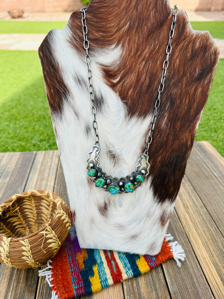 Handcrafted Sonoran Mountain Turquoise & Sterling Silver Necklace by Chimney Butte