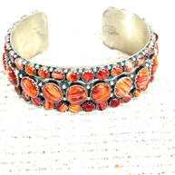 Beautiful Handmade Sterling Silver & Orange Spiny Cluster Cuff Bracelet