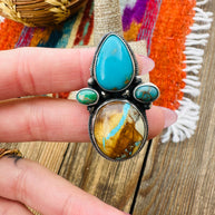 Handcrafted Multi Turquoise & Sterling Silver Adjustable Ring by Travis Jim