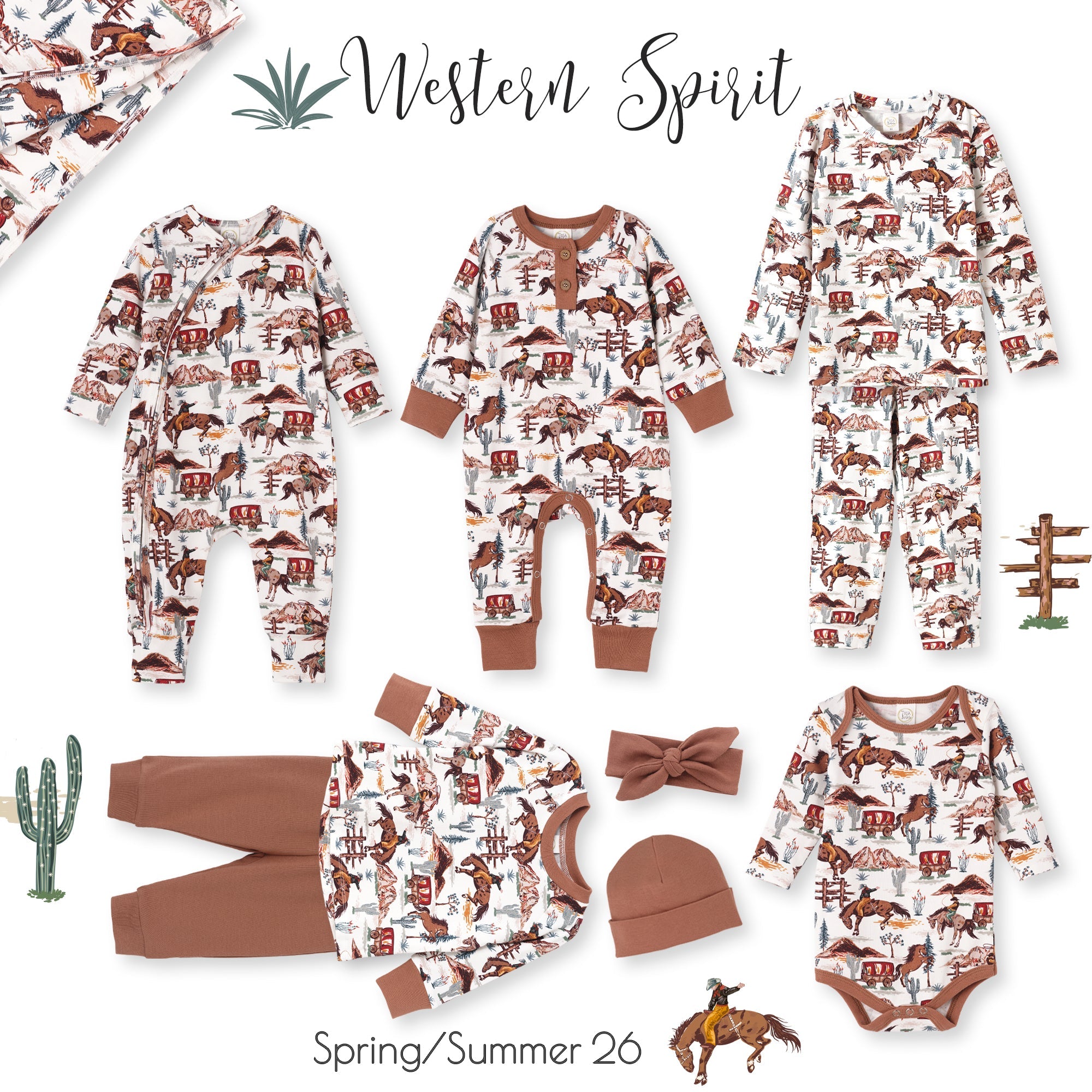 Cowboy Western Spirit Baby Boy Bamboo Zipper Romper