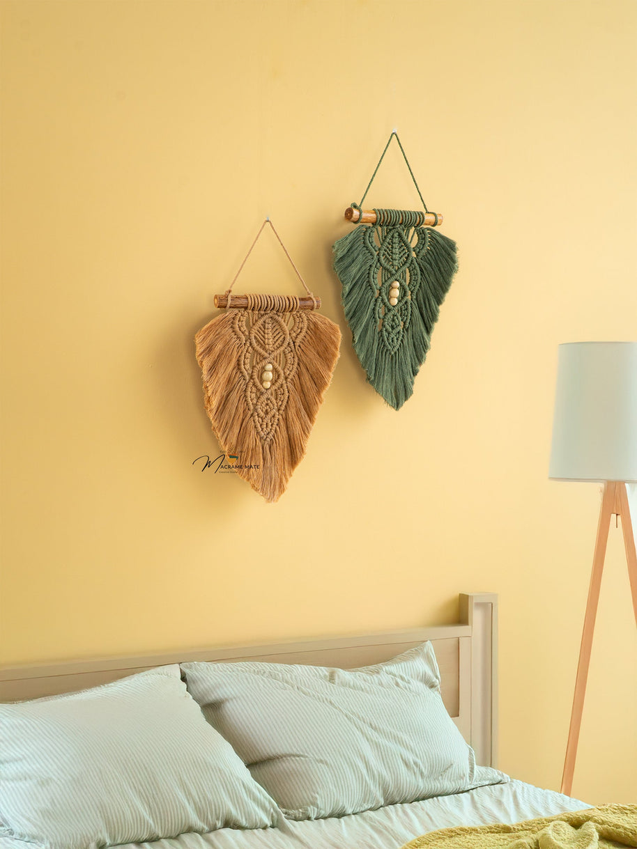 Rustic Latte Olive Macrame Leaves