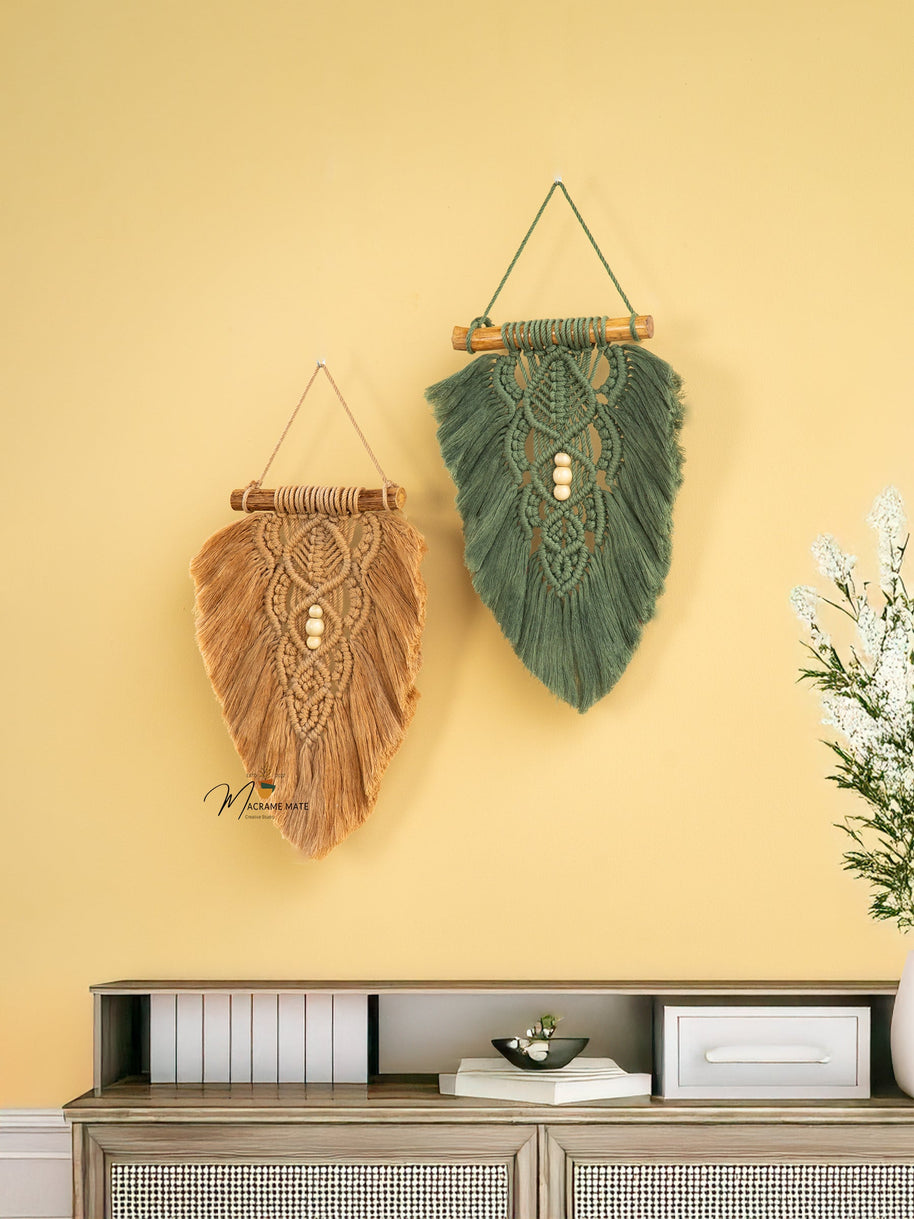Rustic Latte Olive Macrame Leaves