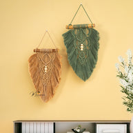 Rustic Latte Olive Macrame Leaves