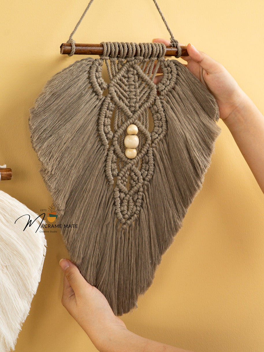 Rustic Natural Taupe Macrame Leaves